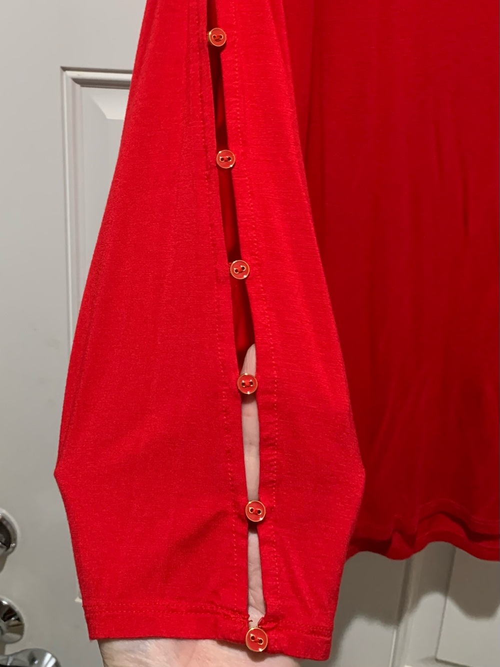 Cable & Guage 3/4 Scoop Neck Red Women's Top 3/4 sleeve distinctive buttons 2X